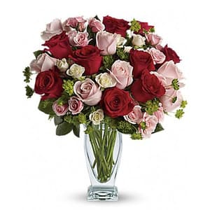 30 pink, red and white roses